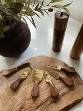 Load image into Gallery viewer, Gold and Walnut Cheese Knifes